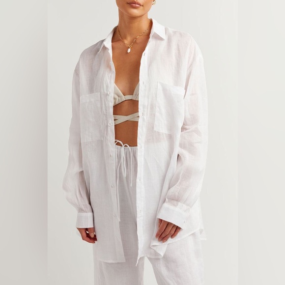 DISSH (EUC) | The Empire Button Down White Oversized Ramie Shirt Top - Picture 1 of 10